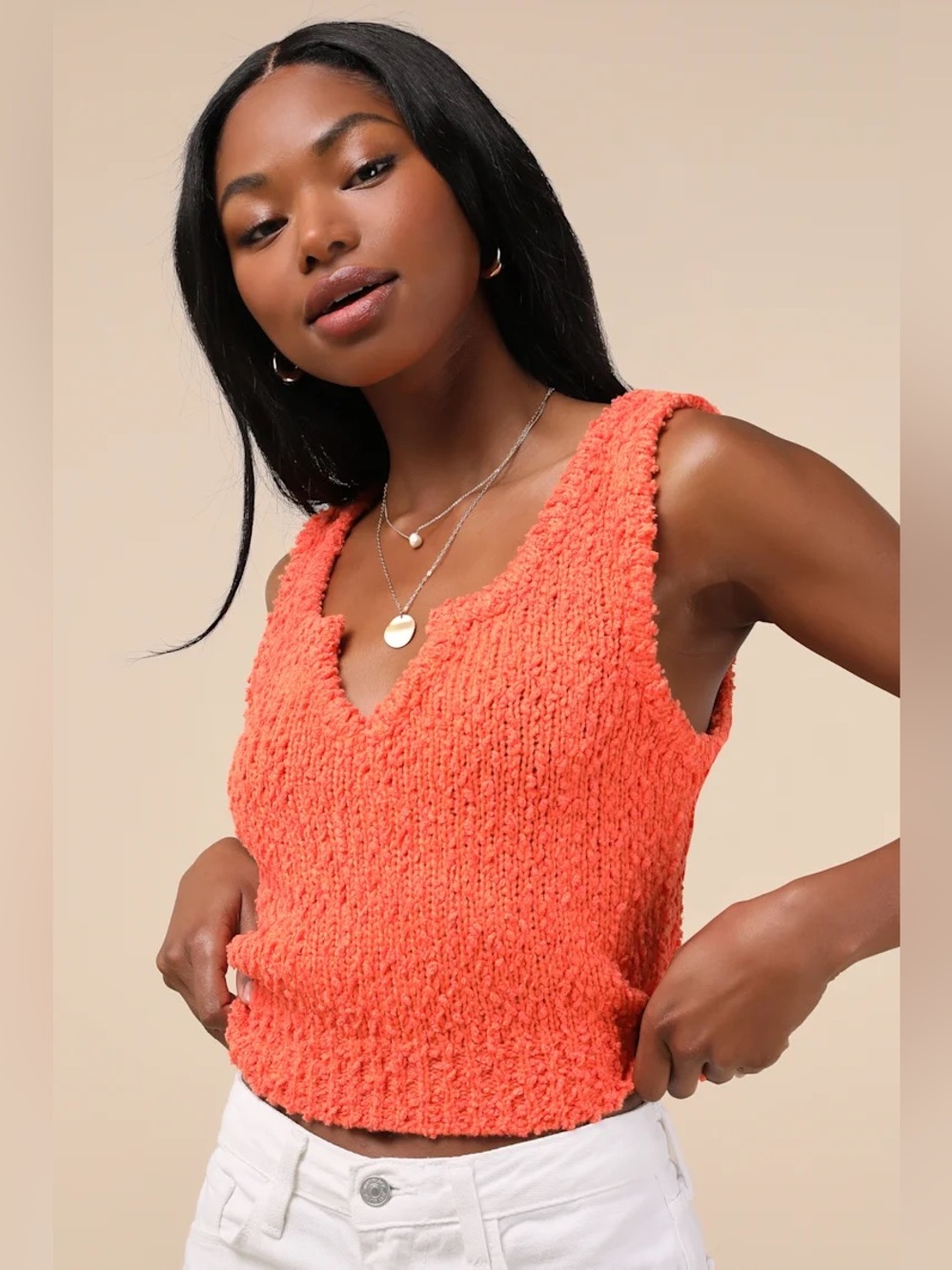 Lulus Orange Knit Cropped Tank Top